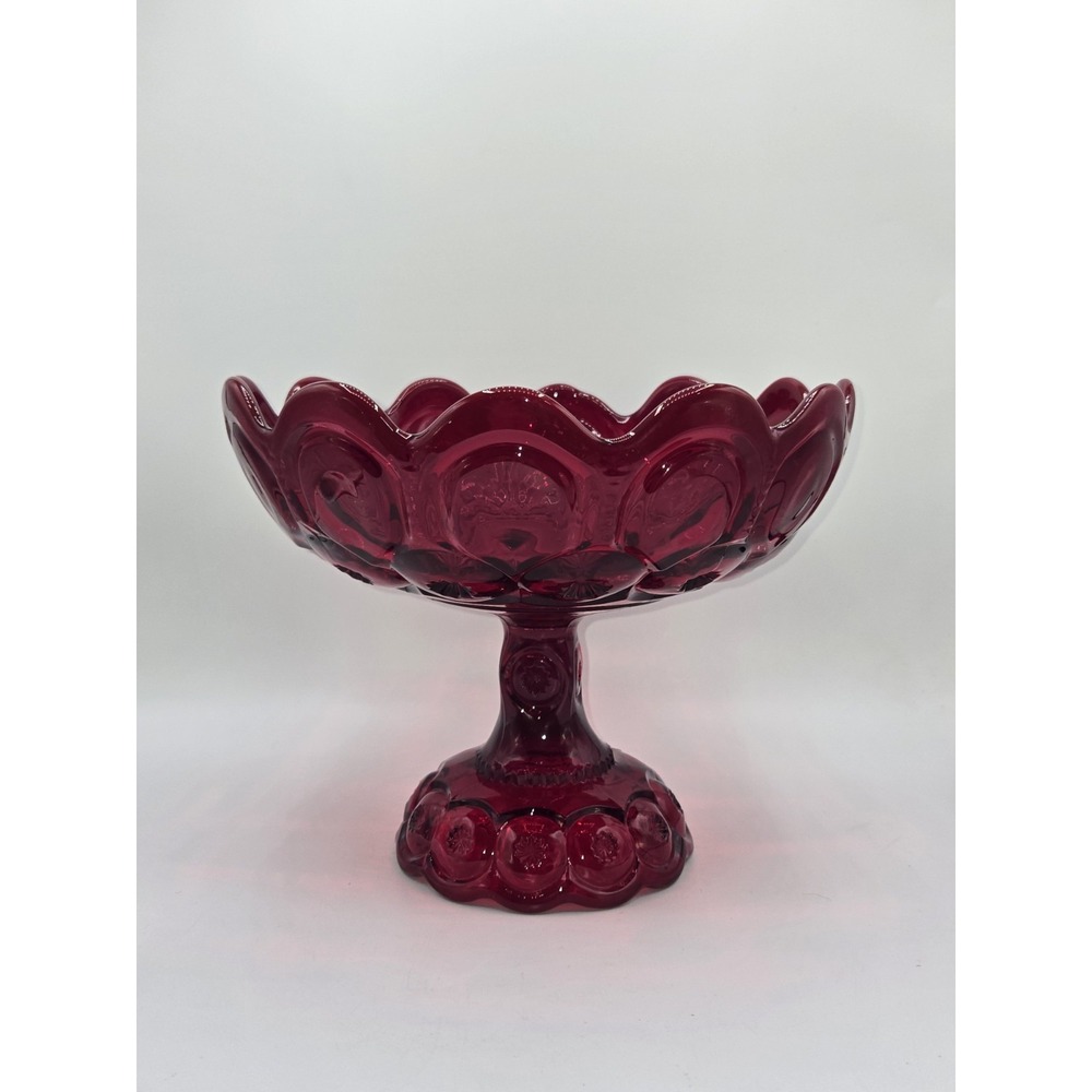 LE Smith Moon & Stars Ruby Red Pedestal Compote Bowl Centerpiece 10"